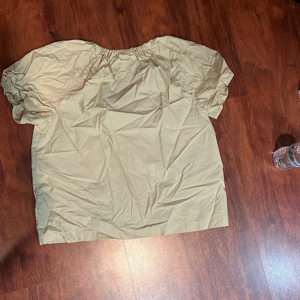 size medium tan j. crew blouse with tie detail